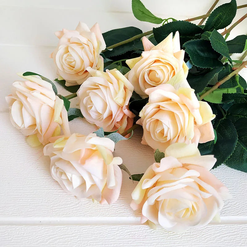 Free Shipping 11Pcs/Lot Rose Artificial Flowers Real Touch Rose Flowers Home Decorations for Wedding Party or Birthday Bouquet