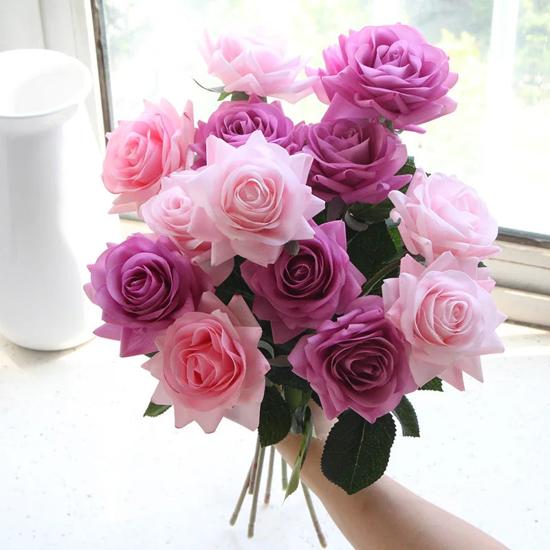 Free Shipping 11Pcs/Lot Rose Artificial Flowers Real Touch Rose Flowers Home Decorations for Wedding Party or Birthday Bouquet