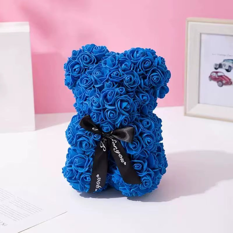 25Cm Artificial Teddy Rose Flower Bear with Box Romantic Valentines Day Gift Girlfriend Women Anniversary Wedding Party Supplies