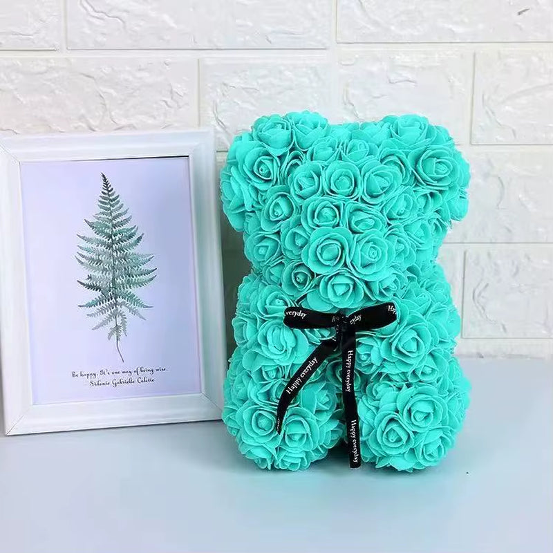 25Cm Artificial Teddy Rose Flower Bear with Box Romantic Valentines Day Gift Girlfriend Women Anniversary Wedding Party Supplies