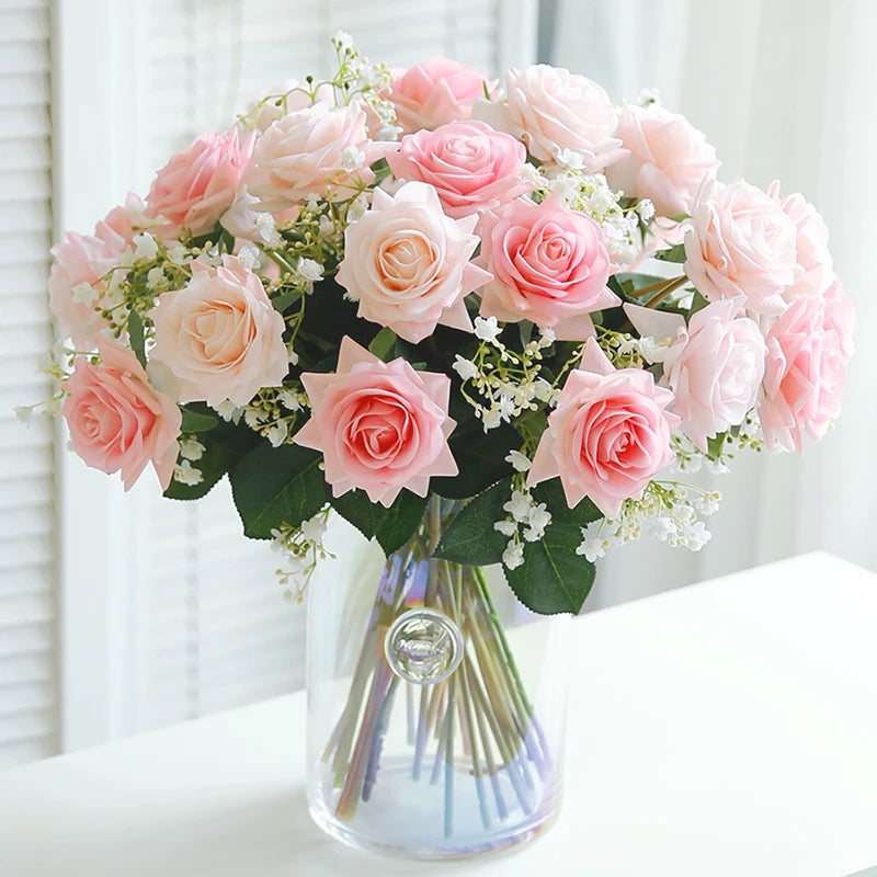 Free Shipping 11Pcs/Lot Rose Artificial Flowers Real Touch Rose Flowers Home Decorations for Wedding Party or Birthday Bouquet