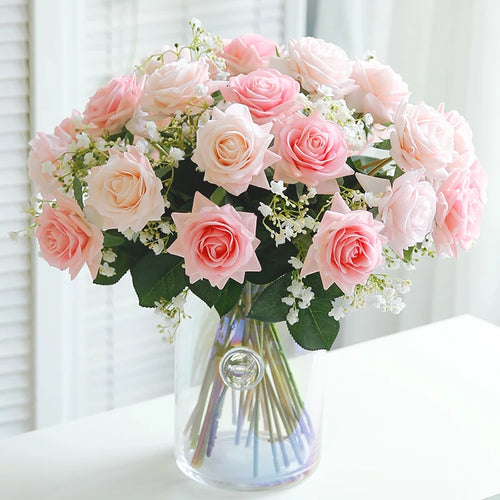 Free Shipping 11Pcs/Lot Rose Artificial Flowers Real Touch Rose Flowers Home Decorations for Wedding Party or Birthday Bouquet