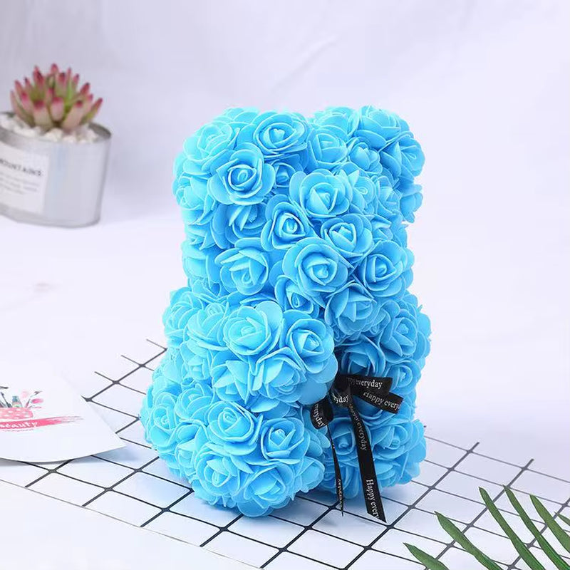 25Cm Artificial Teddy Rose Flower Bear with Box Romantic Valentines Day Gift Girlfriend Women Anniversary Wedding Party Supplies
