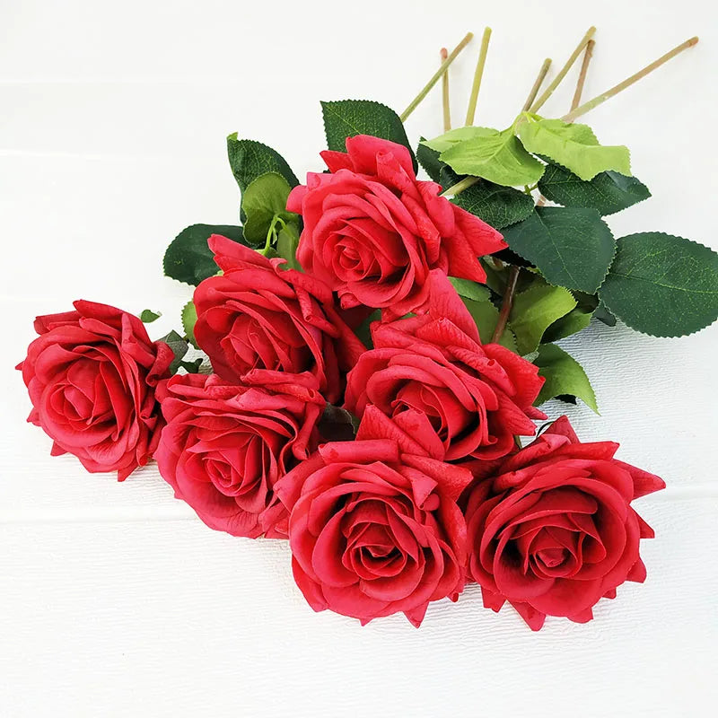 Free Shipping 11Pcs/Lot Rose Artificial Flowers Real Touch Rose Flowers Home Decorations for Wedding Party or Birthday Bouquet