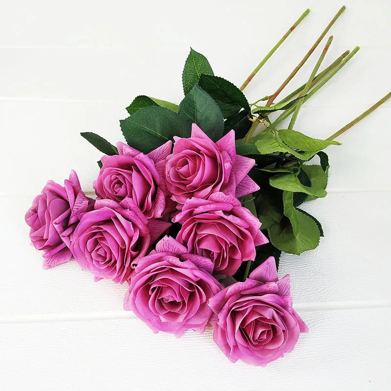 Free Shipping 11Pcs/Lot Rose Artificial Flowers Real Touch Rose Flowers Home Decorations for Wedding Party or Birthday Bouquet
